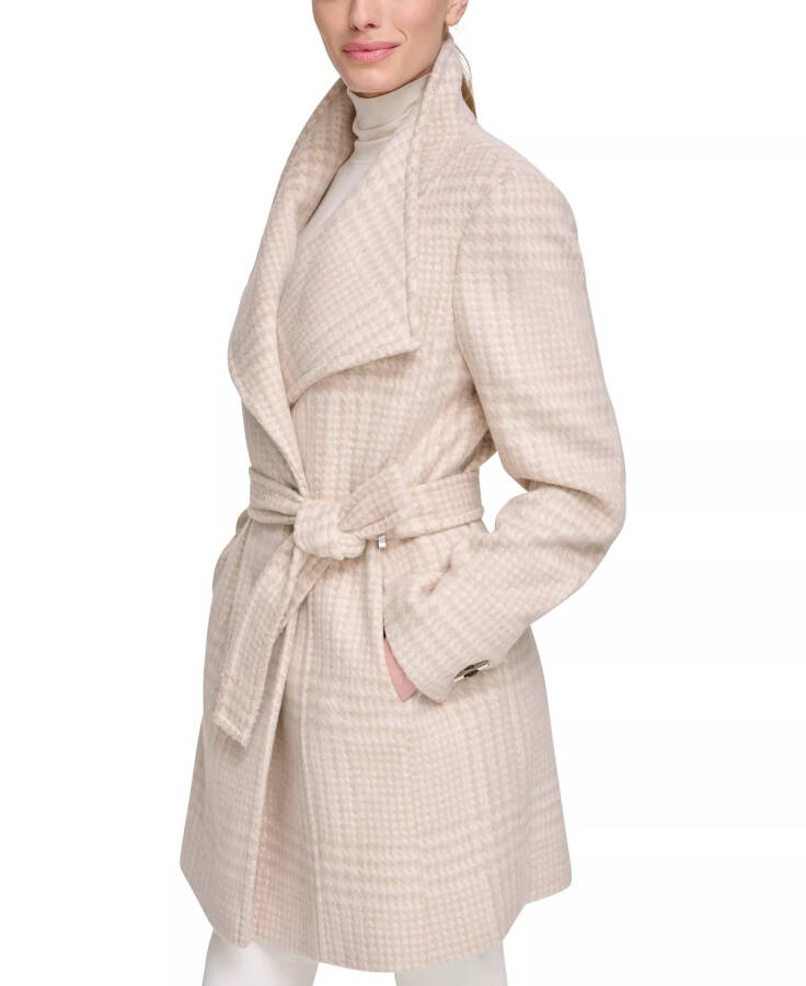 Womens Asymmetrical Belted Wrap Coat, Created for Modazone Beige/Ivory Plaid - 5