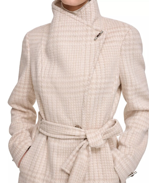 Womens Asymmetrical Belted Wrap Coat, Created for Modazone Beige/Ivory Plaid - 6