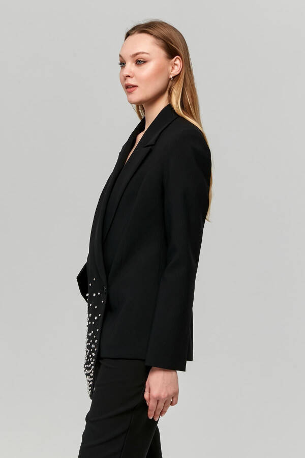 Women's Asymmetrical Cut Stone Embellished Jacket BLACK - 19