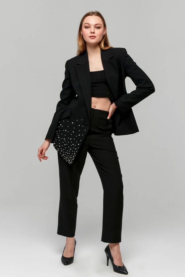 Women's Asymmetrical Cut Stone Embellished Jacket BLACK - 21