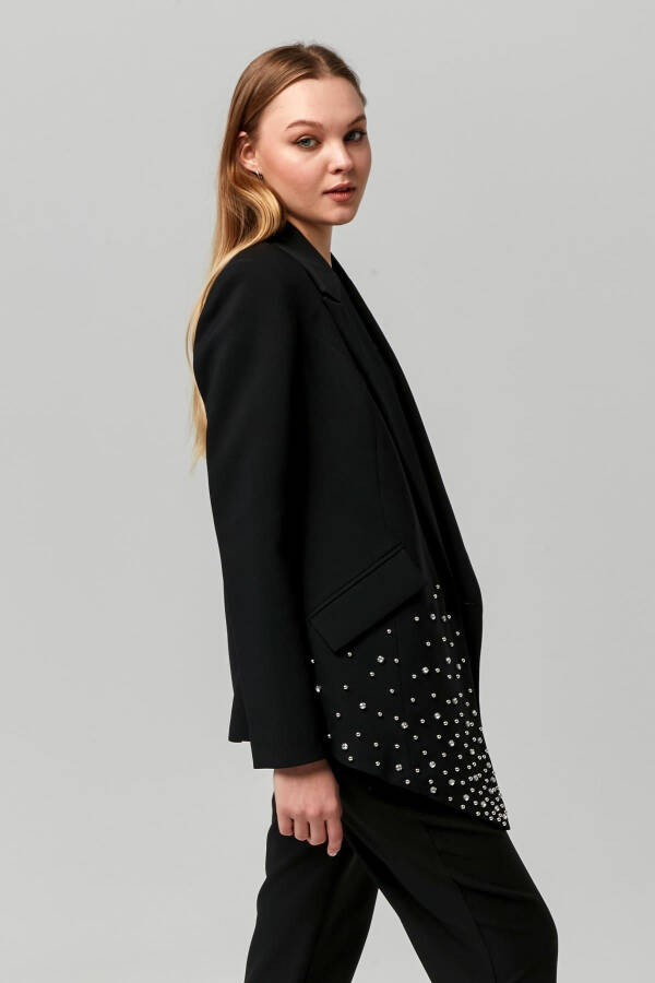 Women's Asymmetrical Cut Stone Embellished Jacket BLACK - 22