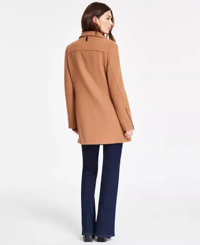 Women's Asymmetrical Zip Coat - Dark Camel - 4