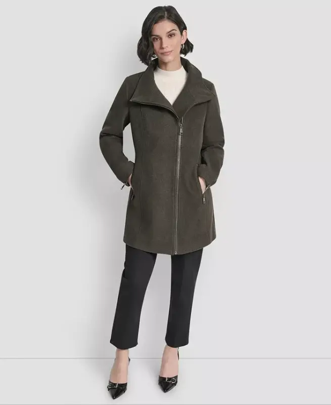 Women's Asymmetrical Zip Coat - Loden - 1