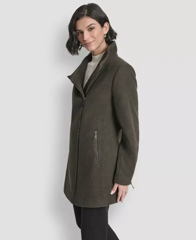 Women's Asymmetrical Zip Coat - Loden - 2