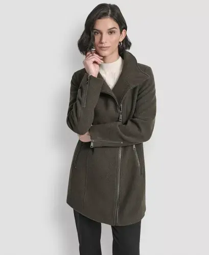 Women's Asymmetrical Zip Coat - Loden - 3