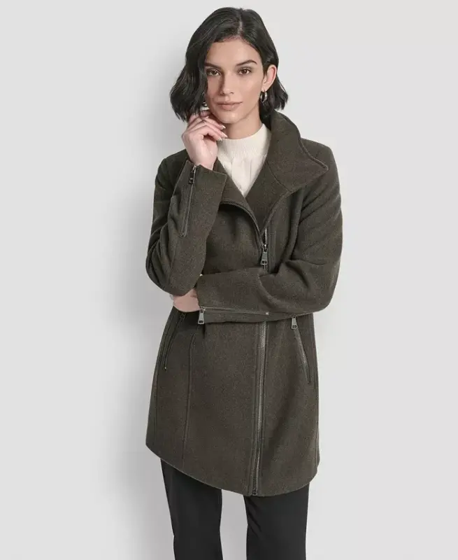 Women's Asymmetrical Zip Coat - Loden - 3