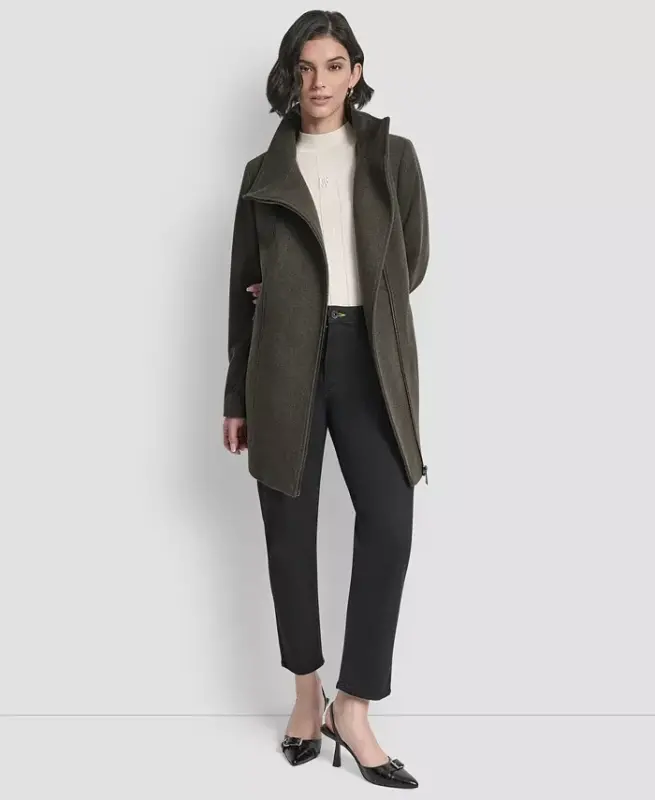 Women's Asymmetrical Zip Coat - Loden - 4