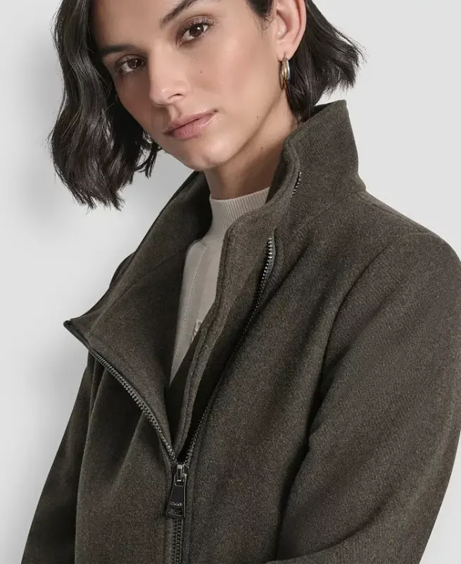 Women's Asymmetrical Zip Coat - Loden - 13