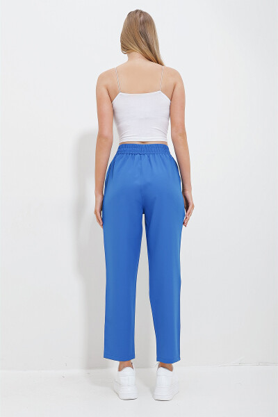 Women's Aviator Blue Elastic Waistband Double Pocket Woven Pants ALC-X11614 - 6