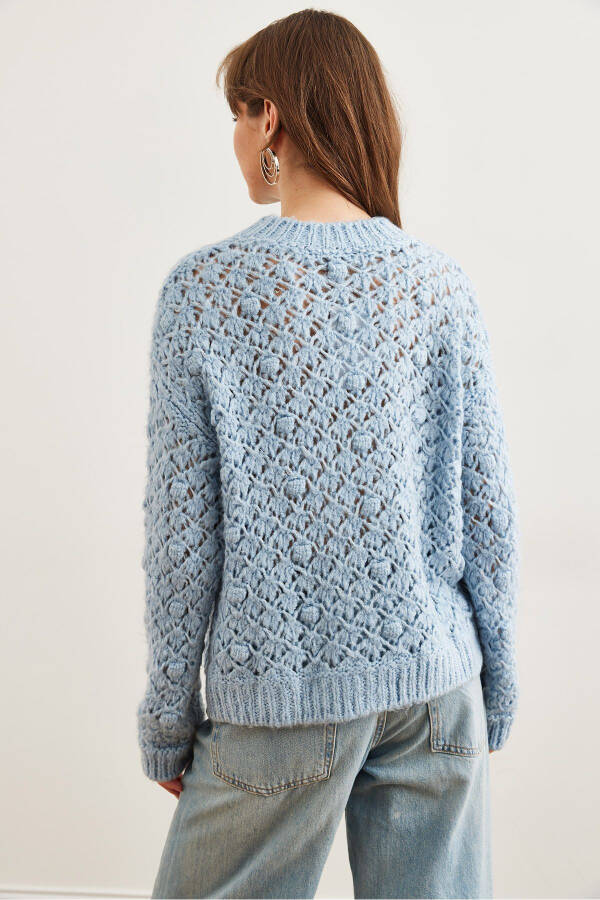 Women's Baby Blue Openwork Bobble Soft Textured Knitted Sweater KZK-19000935 - 6