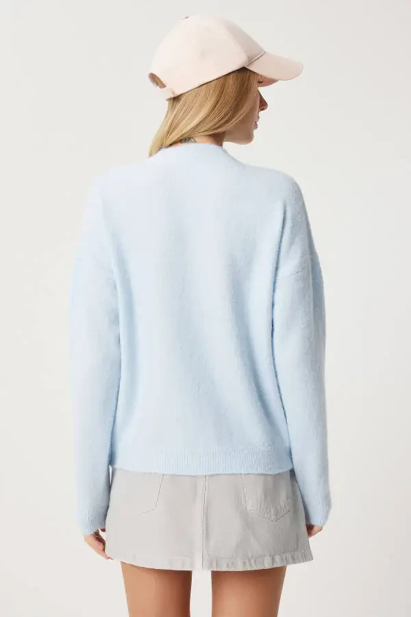 Women's Baby Blue Pearl Embroidered Knit Sweater MX00171 - 5