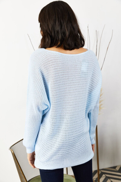 Women's Baby Blue Relaxed Thessaloniki Knitted Pullover KZK-19000051 - 5