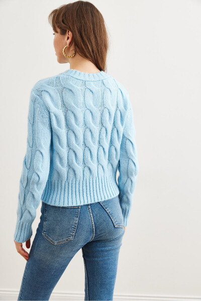 Women's Baby Blue Thick Hair Braided Knitted Sweater KZK-19000939 - 6