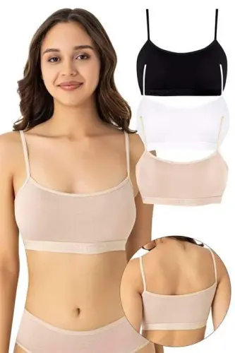 Women's Bamboo Stringed Removable Padded Bralette Colorful 3-Pack - 1