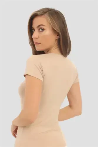 Women's Bamboo T-Shirt Nude Crew Neck Short Sleeve Tee - 3