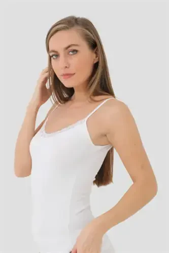 Women's Bamboo White V Neck Spaghetti Strap Lace Cami 2 Pack - 8