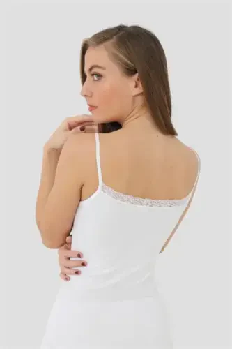 Women's Bamboo White V Neck Spaghetti Strap Lace Cami 2 Pack - 5