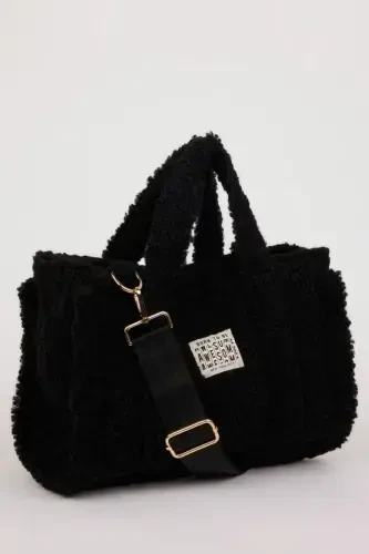 Women's Basic Plain Plush Crossbody Bag-Black - DEFACTO (1)