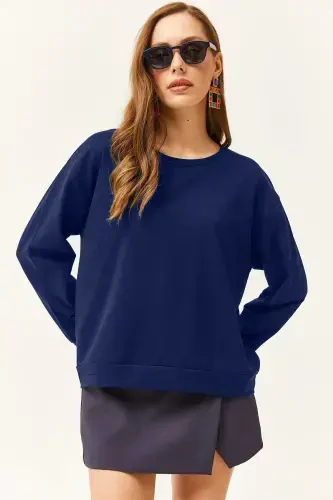 Women's Basic Royal Blue Sweatshirt with Soft Texture - 1