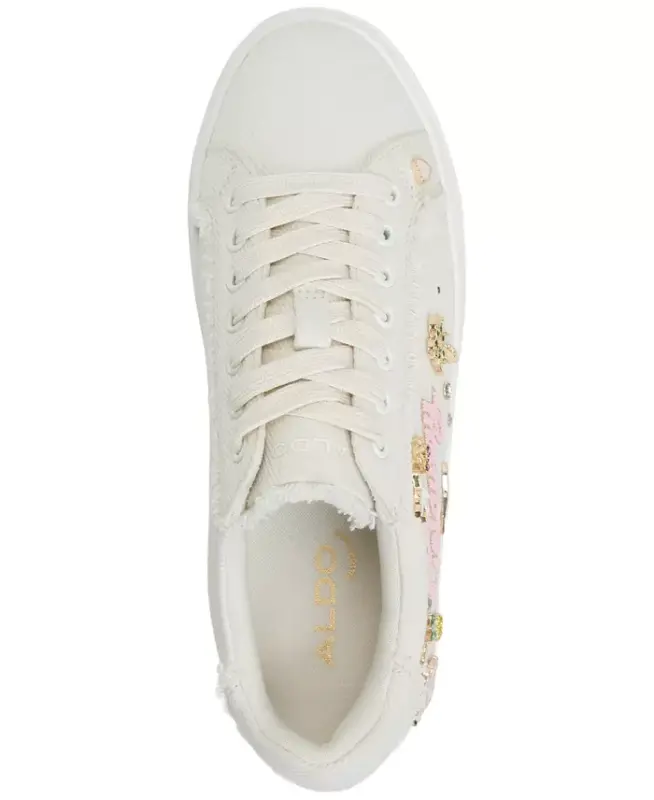 Women's Beachvibes Embellished Lace-Up Sneakers-Ivory Denim - 4