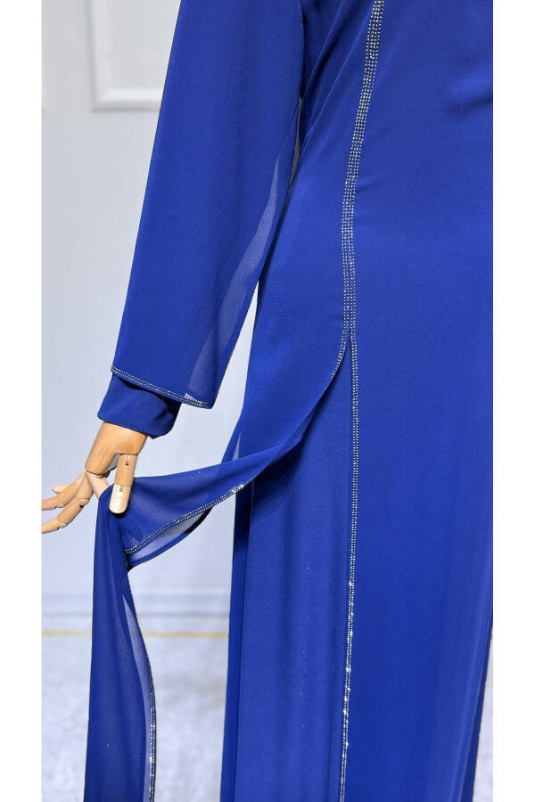 Women's Beaded Chiffon Long Sleeve Beaded Evening Dress New Season - 5