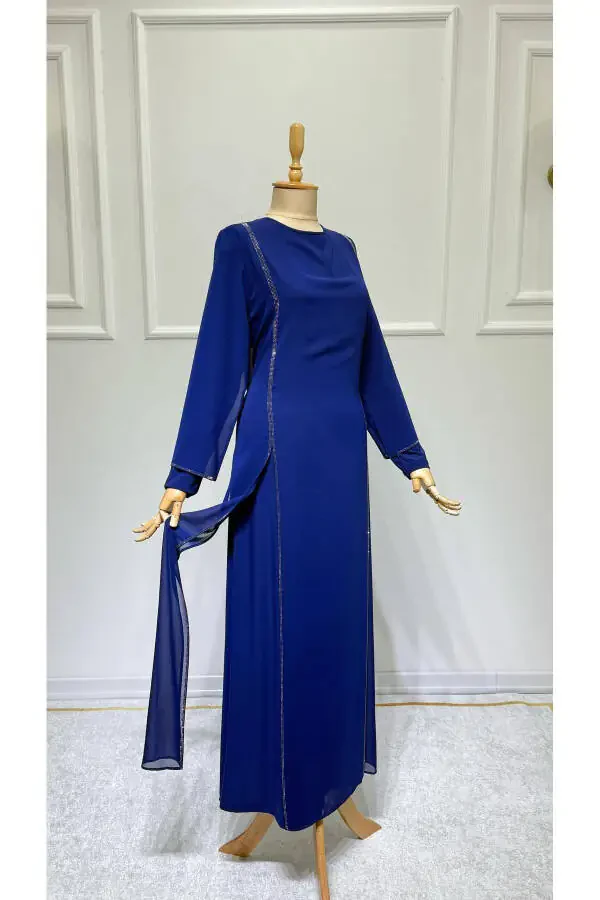 Women's Beaded Chiffon Long Sleeve Beaded Evening Dress New Season - 2