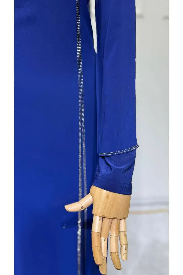 Women's Beaded Chiffon Long Sleeve Beaded Evening Dress New Season - 4