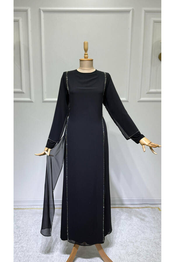 Women's Beaded Chiffon Long Sleeve Beaded Evening Dress New Season - 1