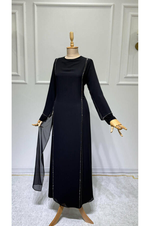 Women's Beaded Chiffon Long Sleeve Beaded Evening Dress New Season - 3