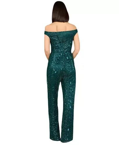 Women's Beaded Off Shoulder Jumpsuit - Dark green - LARA (1)
