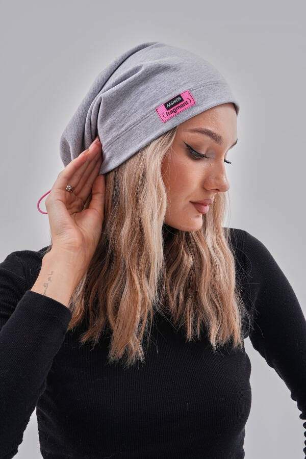 Women's Beanie Grey Neon Pink Yarn Detail Italian Design 4 Season Hat Beanie Buff - 2