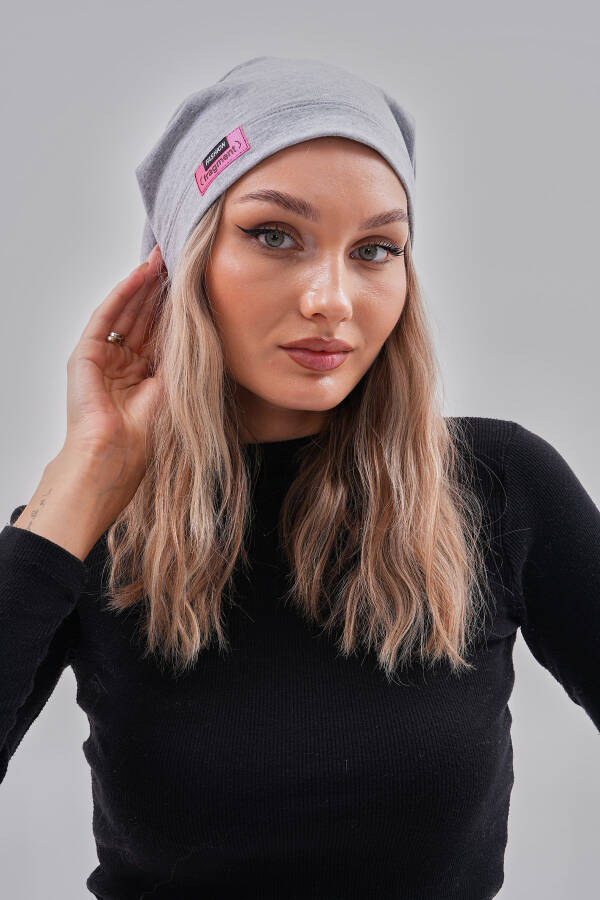 Women's Beanie Grey Neon Pink Yarn Detail Italian Design 4 Season Hat Beanie Buff - 3