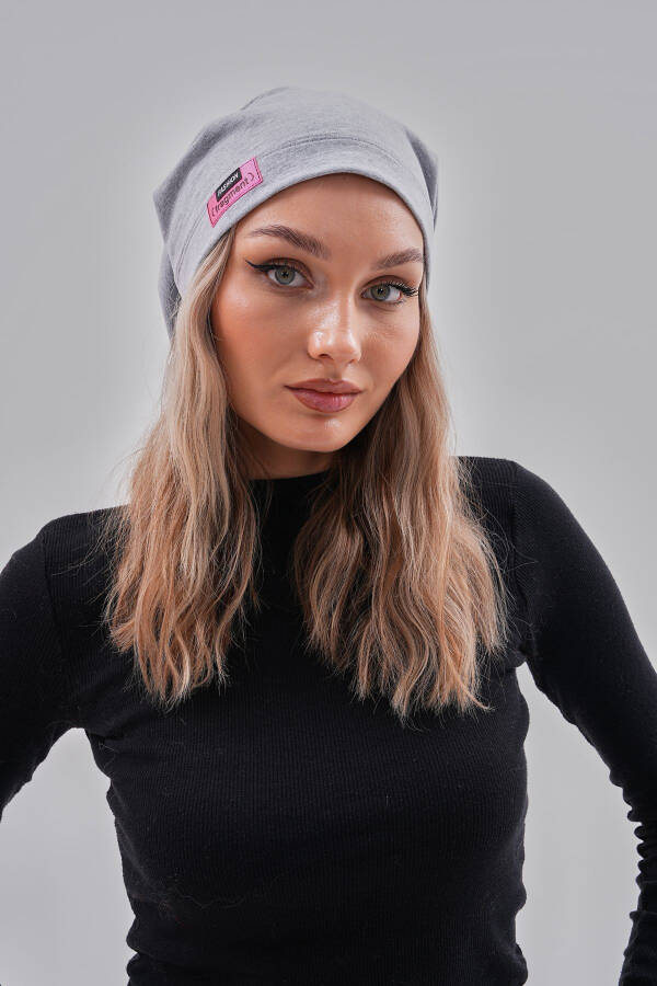 Women's Beanie Grey Neon Pink Yarn Detail Italian Design 4 Season Hat Beanie Buff - 5