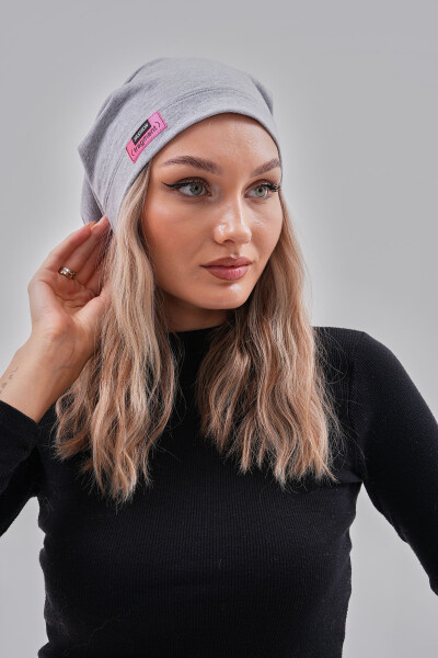 Women's Beanie Grey Neon Pink Yarn Detail Italian Design 4 Season Hat Beanie Buff - 6