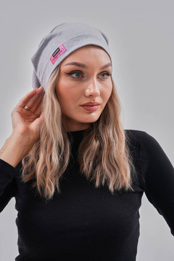 Women's Beanie Grey Neon Pink Yarn Detail Italian Design 4 Season Hat Beanie Buff - 6