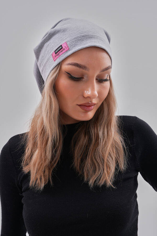 Women's Beanie Grey Neon Pink Yarn Detail Italian Design 4 Season Hat Beanie Buff - 7