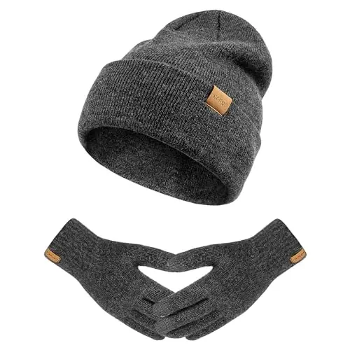 Womens Beanie Qishki Shlyapa Sensorli Ekranli Qo'lqoplar To'plami Ayollar va Erkaklar uchun Jun Qoplamali Bosh Suyagi Shapkalari - 6