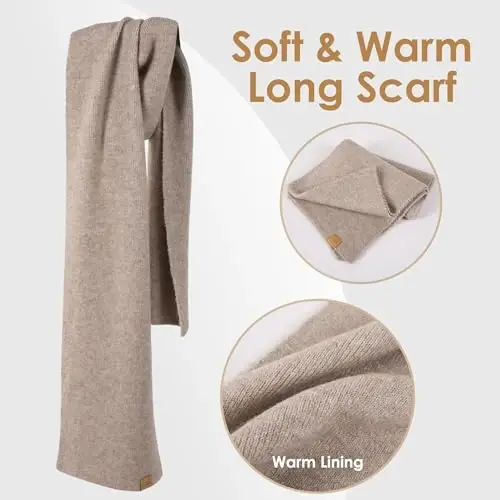 Women's Beanie Winter Hat Long Scarf Touchscreen Gloves Set Fleece Lined Skull Caps for Women Men - 4