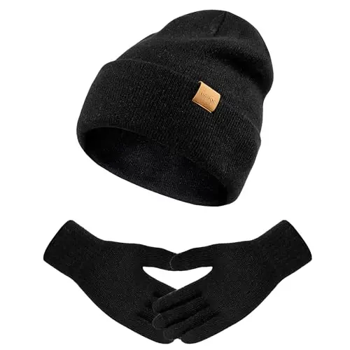 Women's Beanie Winter Hat Long Scarf Touchscreen Gloves Set Fleece Lined Skull Caps for Women Men - 6