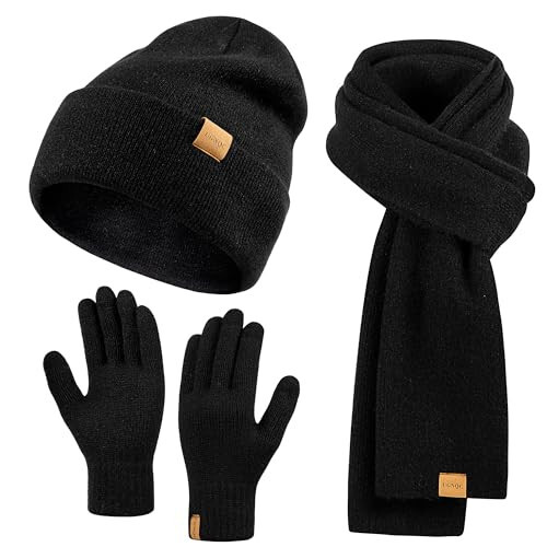 Women's Beanie Winter Hat Touchscreen Gloves Scarf Set Fleece Lined Skull Caps Long Scarf Neck Warmer for Women Men - 1