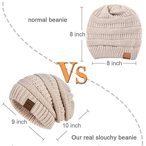 Womens Beanies for Winter 3 Pack, Slouchy Beanies for Women Oversized Knit Warm, Winter Hats for Women Thick for Cold Weather - 2