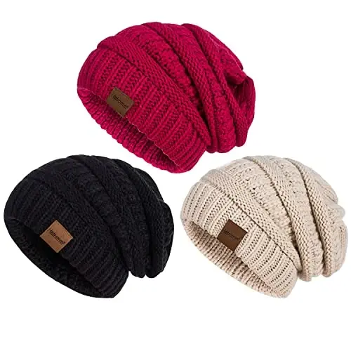 Womens Beanies for Winter 3 Pack, Slouchy Beanies for Women Oversized Knit Warm, Winter Hats for Women Thick for Cold Weather - 6