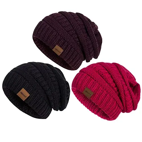 Womens Beanies for Winter 3 Pack, Slouchy Beanies for Women Oversized Knit Warm, Winter Hats for Women Thick for Cold Weather - 6