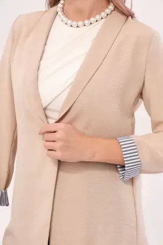 Women's Beige Arm Lined Single Button Jacket ARM-22K001122-Beige - ARMONIKA (1)