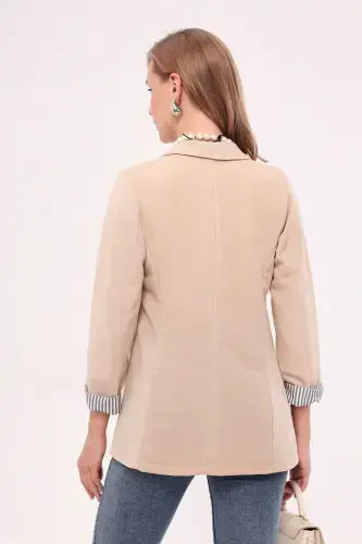 Women's Beige Arm Lined Single Button Jacket ARM-22K001122-Beige - 4