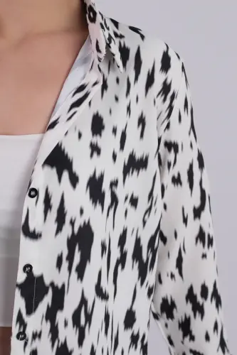 Women's Beige-Black Patterned Long Sleeve Shirt ARM-24K001 - 2