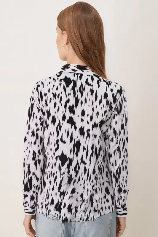 Women's Beige-Black Patterned Long Sleeve Shirt ARM-24K001 - 4