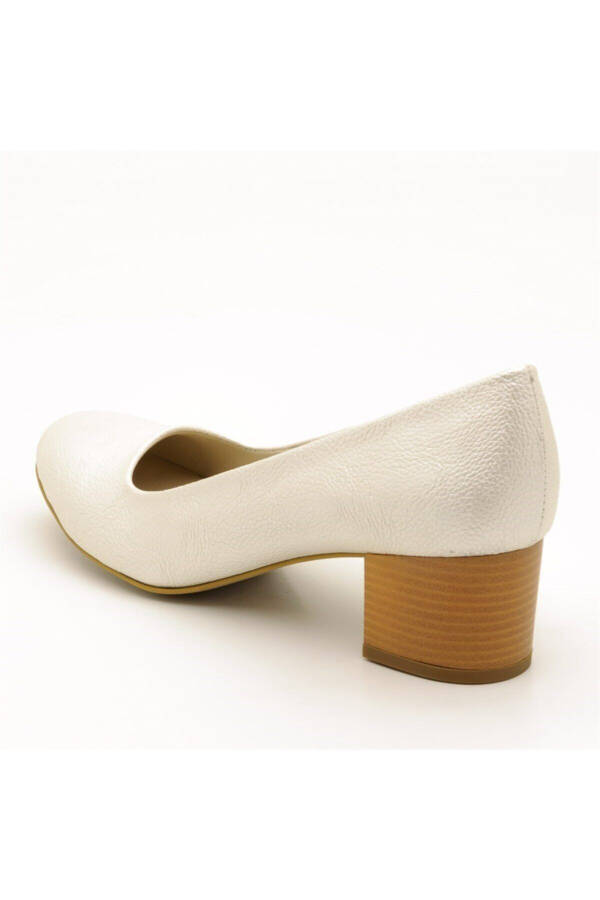 Women's Beige Classic High Heel Bridal Shoes Large Size Design - 3