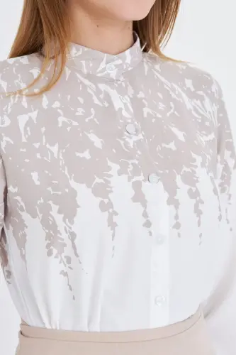Women's Beige Collared Patterned Shirt ARM-25Y001013 - 2