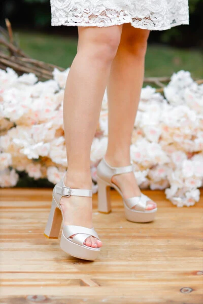 Women's Beige Cross Strap Closed Toe Heels - Modazone